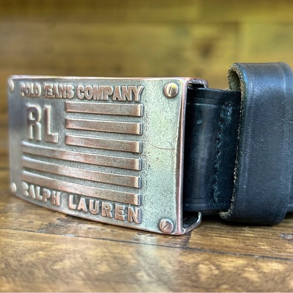 ***SOLD*** Ralph Lauren POLO JEANS COMPANY RALPH LAUREN   XS-S BLK LEATHER BELT - Picture 2 of 13